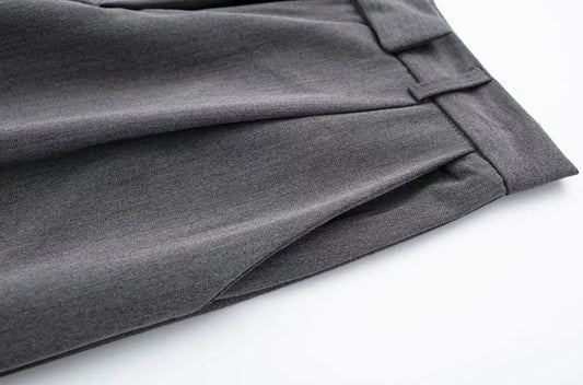 TRZA Women Fashion With Darts Front Pockets Wide Leg Pants Vintage High Waist Zipper Fly Female Trousers Mujer - WAREHOUSE SHOP