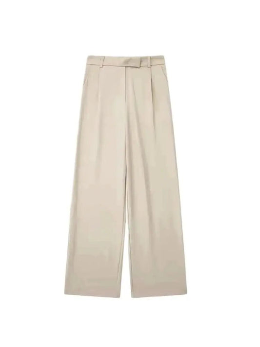 TRZA Women Fashion With Darts Front Pockets Wide Leg Pants Vintage High Waist Zipper Fly Female Trousers Mujer - WAREHOUSE SHOP