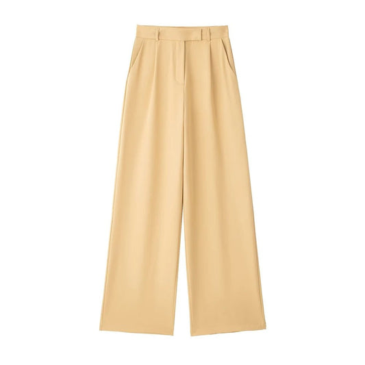 TRZA Women Fashion With Darts Front Pockets Wide Leg Pants Vintage High Waist Zipper Fly Female Trousers Mujer - WAREHOUSE SHOP