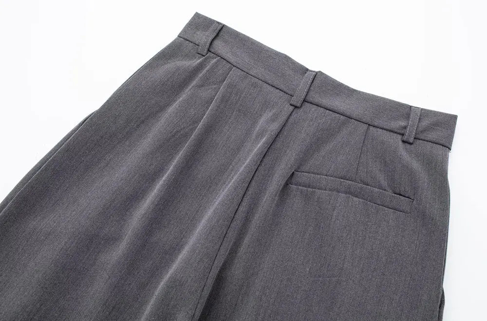 TRZA Women Fashion With Darts Front Pockets Wide Leg Pants Vintage High Waist Zipper Fly Female Trousers Mujer - WAREHOUSE SHOP