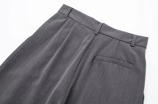 TRZA Women Fashion With Darts Front Pockets Wide Leg Pants Vintage High Waist Zipper Fly Female Trousers Mujer - WAREHOUSE SHOP