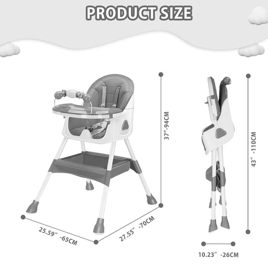 UBRAVOO Foldable Baby High Chair 6 Months Plus, with Large Antislip Pad & ToyRack, Easy to Clean Feeding , E500 - WAREHOUSE SHOP