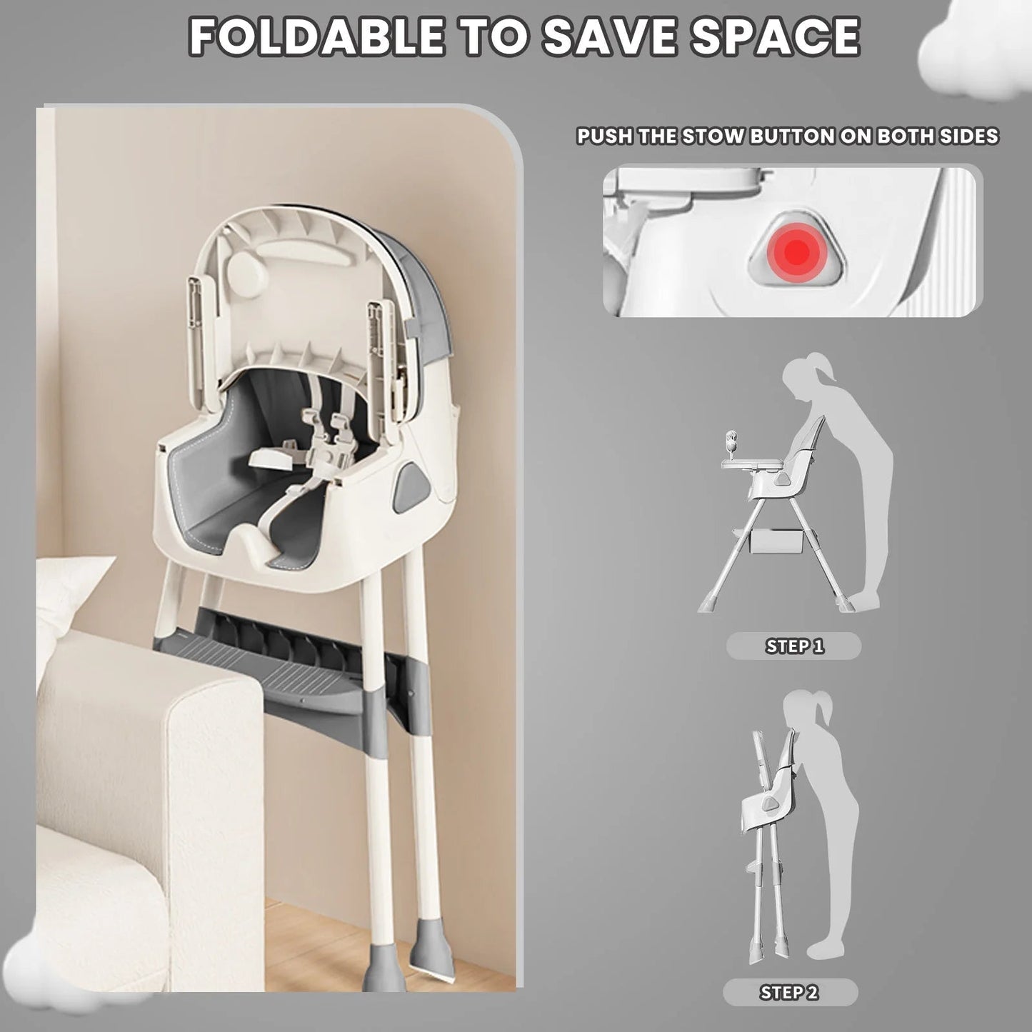 UBRAVOO Foldable Baby High Chair 6 Months Plus, with Large Antislip Pad & ToyRack, Easy to Clean Feeding , E500 - WAREHOUSE SHOP