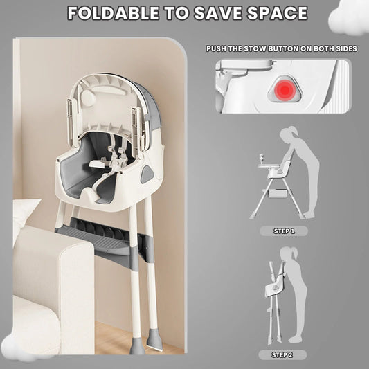 UBRAVOO Foldable Baby High Chair 6 Months Plus, with Large Antislip Pad & ToyRack, Easy to Clean Feeding , E500 - WAREHOUSE SHOP
