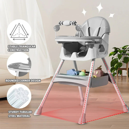 UBRAVOO Foldable Baby High Chair 6 Months Plus, with Large Antislip Pad & ToyRack, Easy to Clean Feeding , E500 - WAREHOUSE SHOP