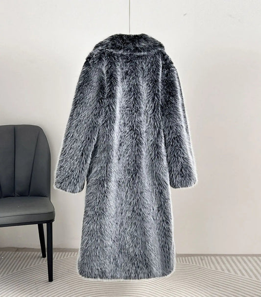 UCXQ elegant women’s faux fur winter coat with lapel collar, soft warm fabric, and loose casual silhouette - WAREHOUSE SHOP