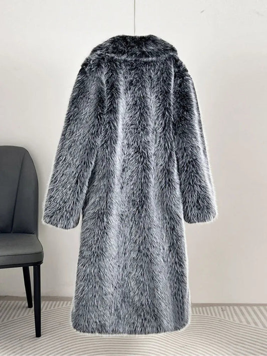 UCXQ elegant women’s faux fur winter coat with lapel collar, soft warm fabric, and loose casual silhouette - WAREHOUSE SHOP