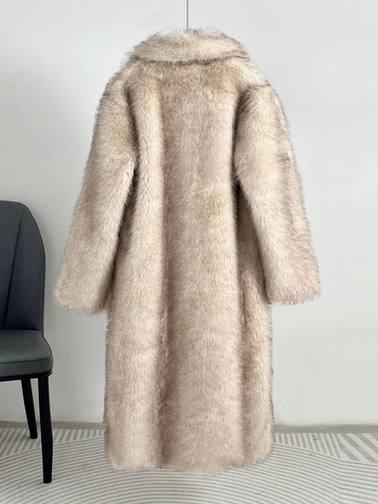 UCXQ elegant women’s faux fur winter coat with lapel collar, soft warm fabric, and loose casual silhouette - WAREHOUSE SHOP