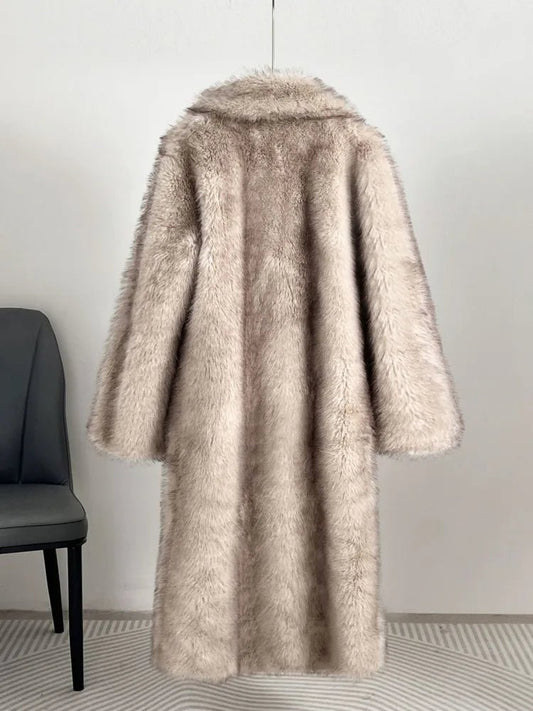 UCXQ elegant women’s faux fur winter coat with lapel collar, soft warm fabric, and loose casual silhouette - WAREHOUSE SHOP