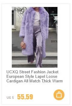 UCXQ elegant women’s faux fur winter coat with lapel collar, soft warm fabric, and loose casual silhouette - WAREHOUSE SHOP