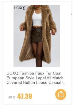 UCXQ elegant women’s faux fur winter coat with lapel collar, soft warm fabric, and loose casual silhouette - WAREHOUSE SHOP