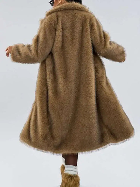 UCXQ elegant women’s faux fur winter coat with lapel collar, soft warm fabric, and loose casual silhouette - WAREHOUSE SHOP