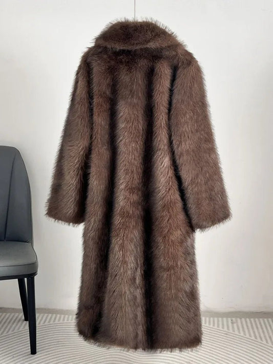 UCXQ elegant women’s faux fur winter coat with lapel collar, soft warm fabric, and loose casual silhouette - WAREHOUSE SHOP