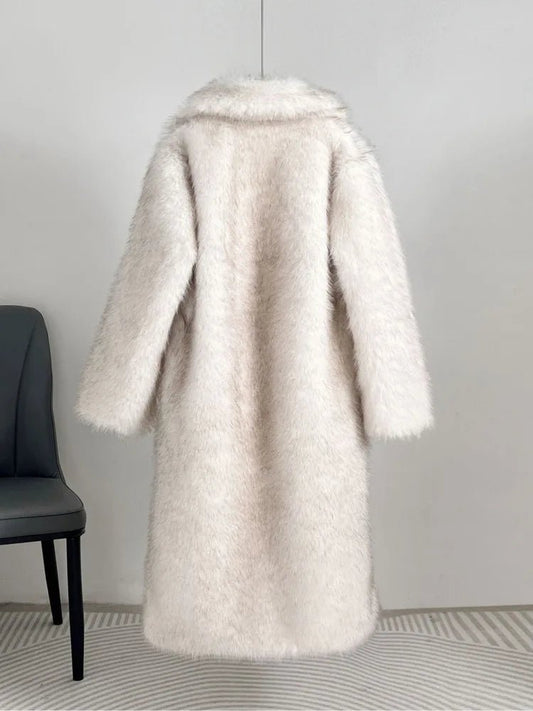 UCXQ elegant women’s faux fur winter coat with lapel collar, soft warm fabric, and loose casual silhouette - WAREHOUSE SHOP