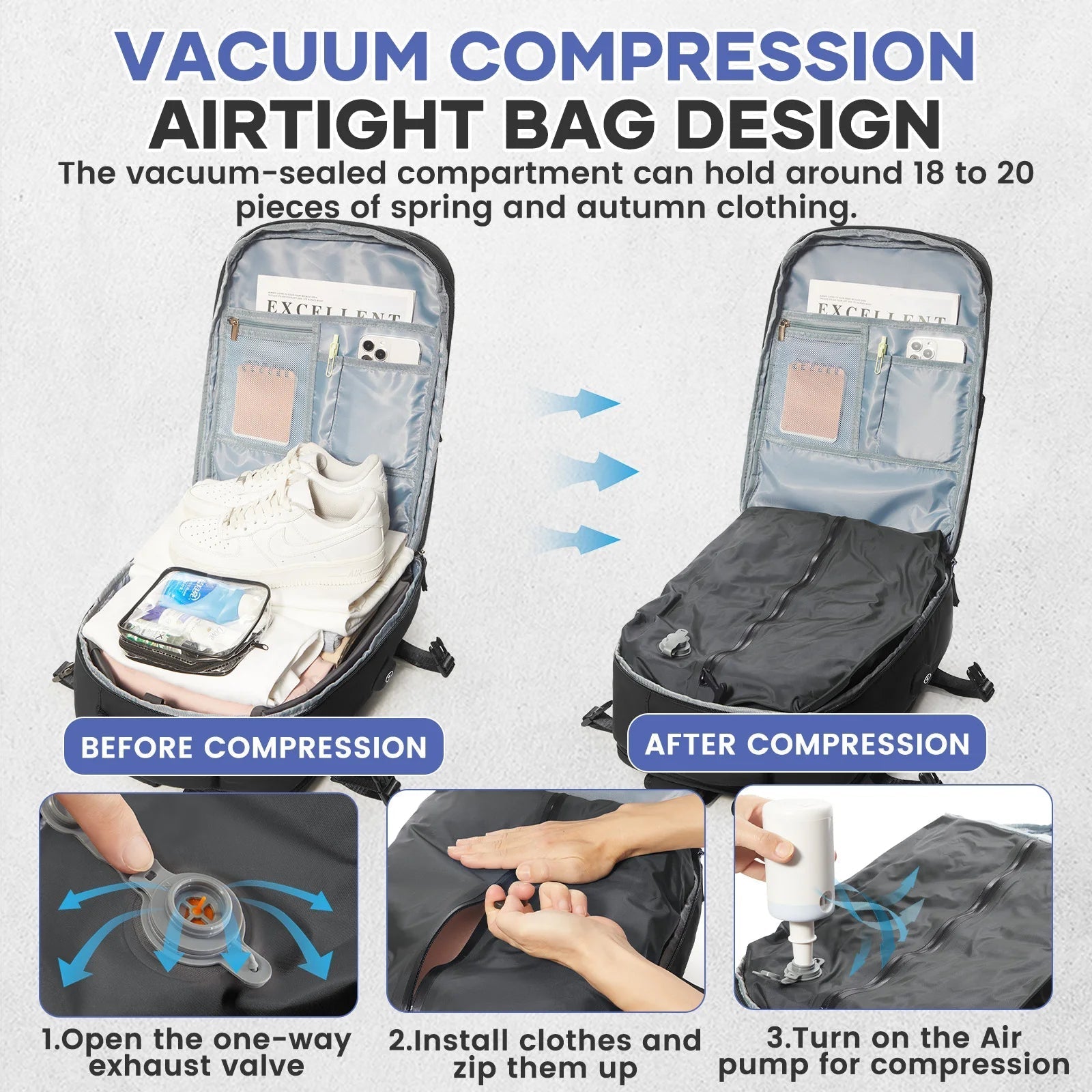 Vacuum Compression Travel Backpack – Large Capacity Foldable Hiking & Laptop Bag - WAREHOUSE SHOP