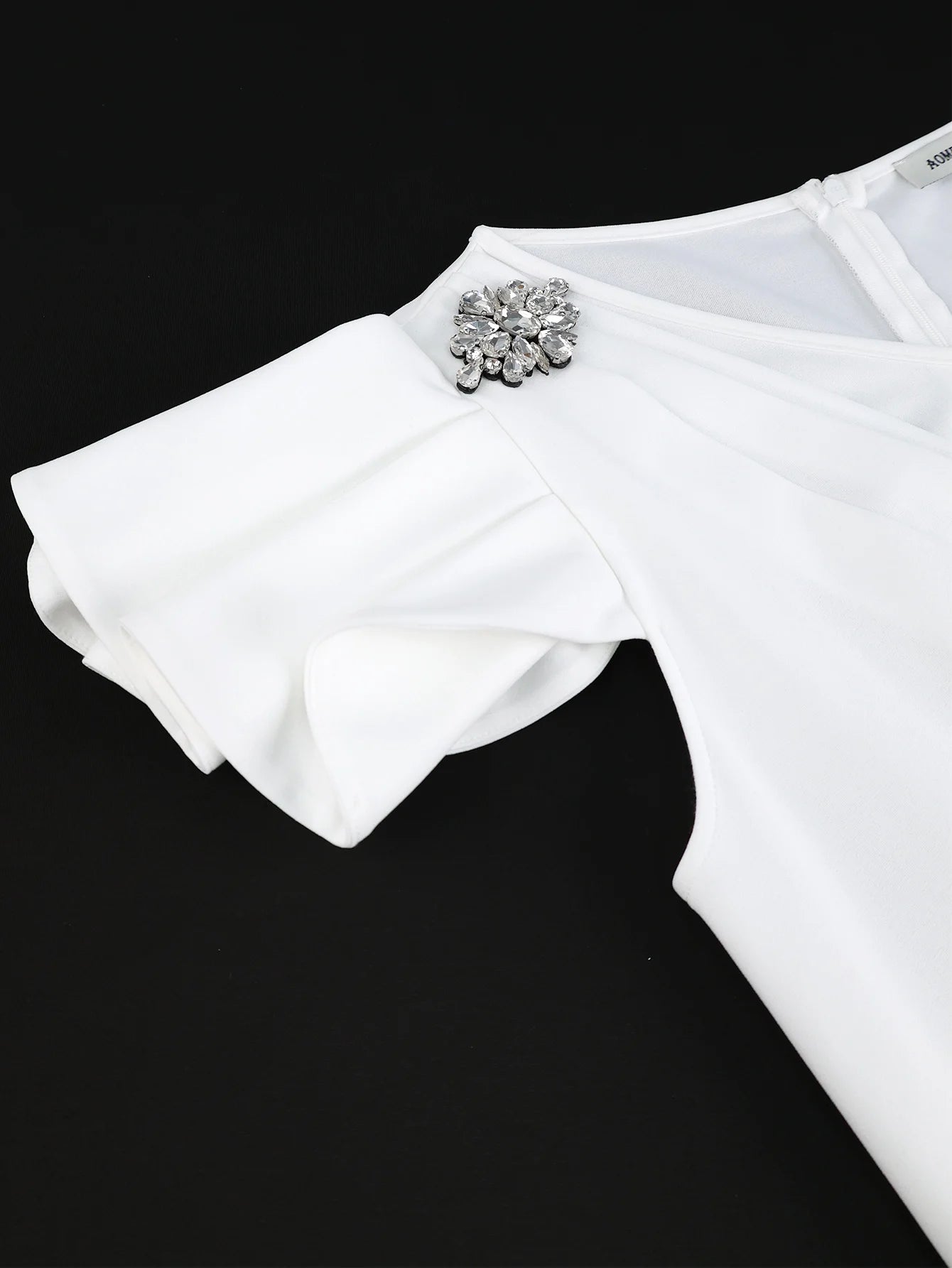 White Graduation Dress V Neck Ruffle Sleeve Bodycon Slit Midi Dress Elegant Fitted Summer Outfits for Women - WAREHOUSE SHOP