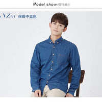 Winter Warm Denim Jeans Shirt for Men. Fleece Lined Velvet Shirts with Button Down - WAREHOUSE SHOP