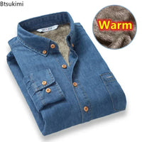 Winter Warm Denim Jeans Shirt for Men. Fleece Lined Velvet Shirts with Button Down - WAREHOUSE SHOP