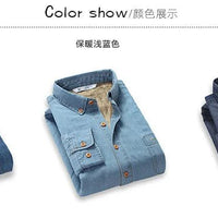 Winter Warm Denim Jeans Shirt for Men. Fleece Lined Velvet Shirts with Button Down - WAREHOUSE SHOP