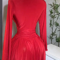 Women Elegant V - Neck Long Sleeve Pleated Dress 2025 Buttons Tunic Waist Sexy Evening Party Luxury Casual Short A Line Dresses - WAREHOUSE SHOP