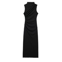 Women Half High Collar Sleeveless Ruffles Bodycon. Lady Robes Elegant Split Long Dress - WAREHOUSE SHOP