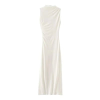 Women Half High Collar Sleeveless Ruffles Bodycon. Lady Robes Elegant Split Long Dress - WAREHOUSE SHOP