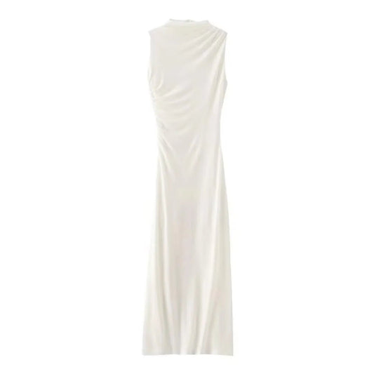 Women Half High Collar Sleeveless Ruffles Bodycon. Lady Robes Elegant Split Long Dress - WAREHOUSE SHOP
