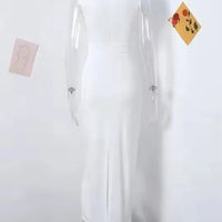 Women Half High Collar Sleeveless Ruffles Bodycon. Lady Robes Elegant Split Long Dress - WAREHOUSE SHOP
