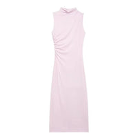 Women Half High Collar Sleeveless Ruffles Bodycon. Lady Robes Elegant Split Long Dress - WAREHOUSE SHOP
