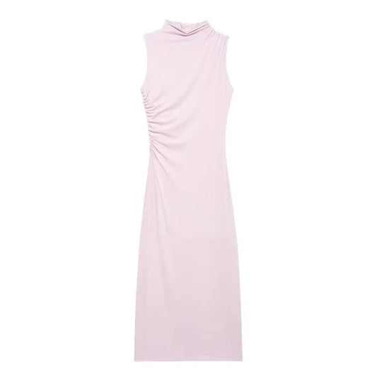Women Half High Collar Sleeveless Ruffles Bodycon. Lady Robes Elegant Split Long Dress - WAREHOUSE SHOP