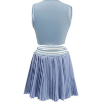 Women O - neck Mini Tank Top and Pleated Mini Skirt Suit. Fitness 2Piece Set Outfit. - WAREHOUSE SHOP