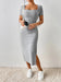 Women Style Knitted Dress. Ladies Casual Short Sleeve Square. - WAREHOUSE SHOP