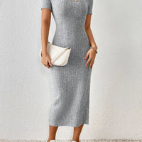 Women Style Knitted Dress. Ladies Casual Short Sleeve Square. - WAREHOUSE SHOP