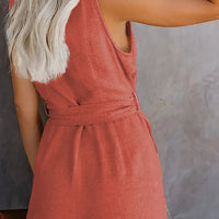 Women's Casual V - neck Monochromatic Jumpsuit, Five - Point Shorts, European and American, Summer, New, 2024 - WAREHOUSE SHOP