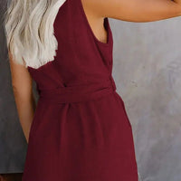 Women's Casual V - neck Monochromatic Jumpsuit, Five - Point Shorts, European and American, Summer, New, 2024 - WAREHOUSE SHOP