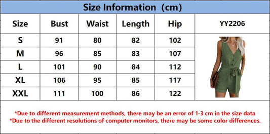 Women's Casual V - neck Monochromatic Jumpsuit, Five - Point Shorts, European and American, Summer, New, 2024 - WAREHOUSE SHOP