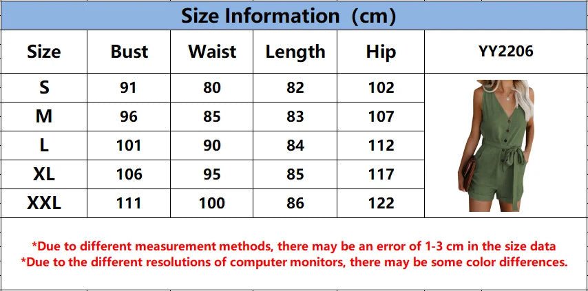 Women's Casual V - neck Monochromatic Jumpsuit, Five - Point Shorts, European and American, Summer, New, 2024 - WAREHOUSE SHOP