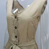 Women's Casual V - neck Monochromatic Jumpsuit, Five - Point Shorts, European and American, Summer, New, 2024 - WAREHOUSE SHOP