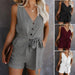 Women's Casual V - neck Monochromatic Jumpsuit, Five - Point Shorts, European and American, Summer, New, 2024 - WAREHOUSE SHOP