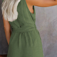 Women's Casual V - neck Monochromatic Jumpsuit, Five - Point Shorts, European and American, Summer, New, 2024 - WAREHOUSE SHOP