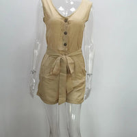 Women's Casual V - neck Monochromatic Jumpsuit, Five - Point Shorts, European and American, Summer, New, 2024 - WAREHOUSE SHOP