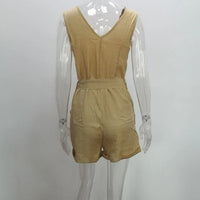 Women's Casual V - neck Monochromatic Jumpsuit, Five - Point Shorts, European and American, Summer, New, 2024 - WAREHOUSE SHOP