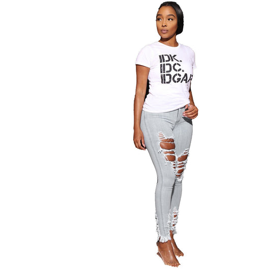 Women's Cotton Elastic Ripped Elastic Foot Pants - WAREHOUSE SHOP