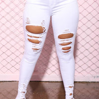 Women's Cotton Elastic Ripped Elastic Foot Pants - WAREHOUSE SHOP