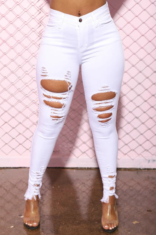 Women's Cotton Elastic Ripped Elastic Foot Pants - WAREHOUSE SHOP