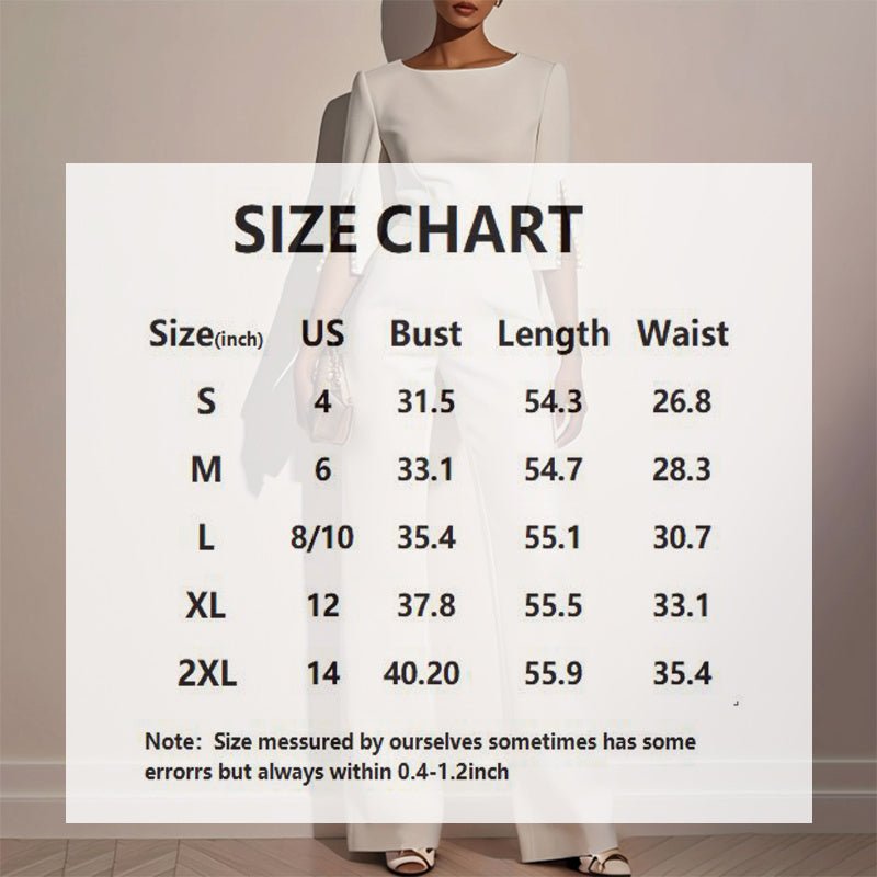Women's Elegant Round Neck Jumpsuit - Mid - Sleeve With Side Slit Cuffs & Pearl Accents, Back Zipper Design For Casual To Formal Events - WAREHOUSE SHOP