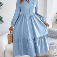 Women's Lapel Casual Loose Long Sleeve Ruffled Shirt Dresses Long Sleeved Turn - down Collar Single - Breasted Dress Spring Autumn Fashion Women's Clothing For Vacation - WAREHOUSE SHOP