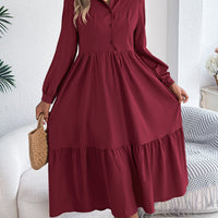 Women's Lapel Casual Loose Long Sleeve Ruffled Shirt Dresses Long Sleeved Turn - down Collar Single - Breasted Dress Spring Autumn Fashion Women's Clothing For Vacation - WAREHOUSE SHOP