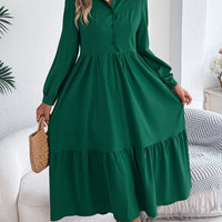 Women's Lapel Casual Loose Long Sleeve Ruffled Shirt Dresses Long Sleeved Turn - down Collar Single - Breasted Dress Spring Autumn Fashion Women's Clothing For Vacation - WAREHOUSE SHOP