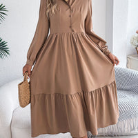 Women's Lapel Casual Loose Long Sleeve Ruffled Shirt Dresses Long Sleeved Turn - down Collar Single - Breasted Dress Spring Autumn Fashion Women's Clothing For Vacation - WAREHOUSE SHOP